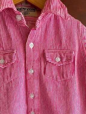 NEW High Quality Hickory Stripe Button-Down Shirt, Thick Woven Cotton, Red White